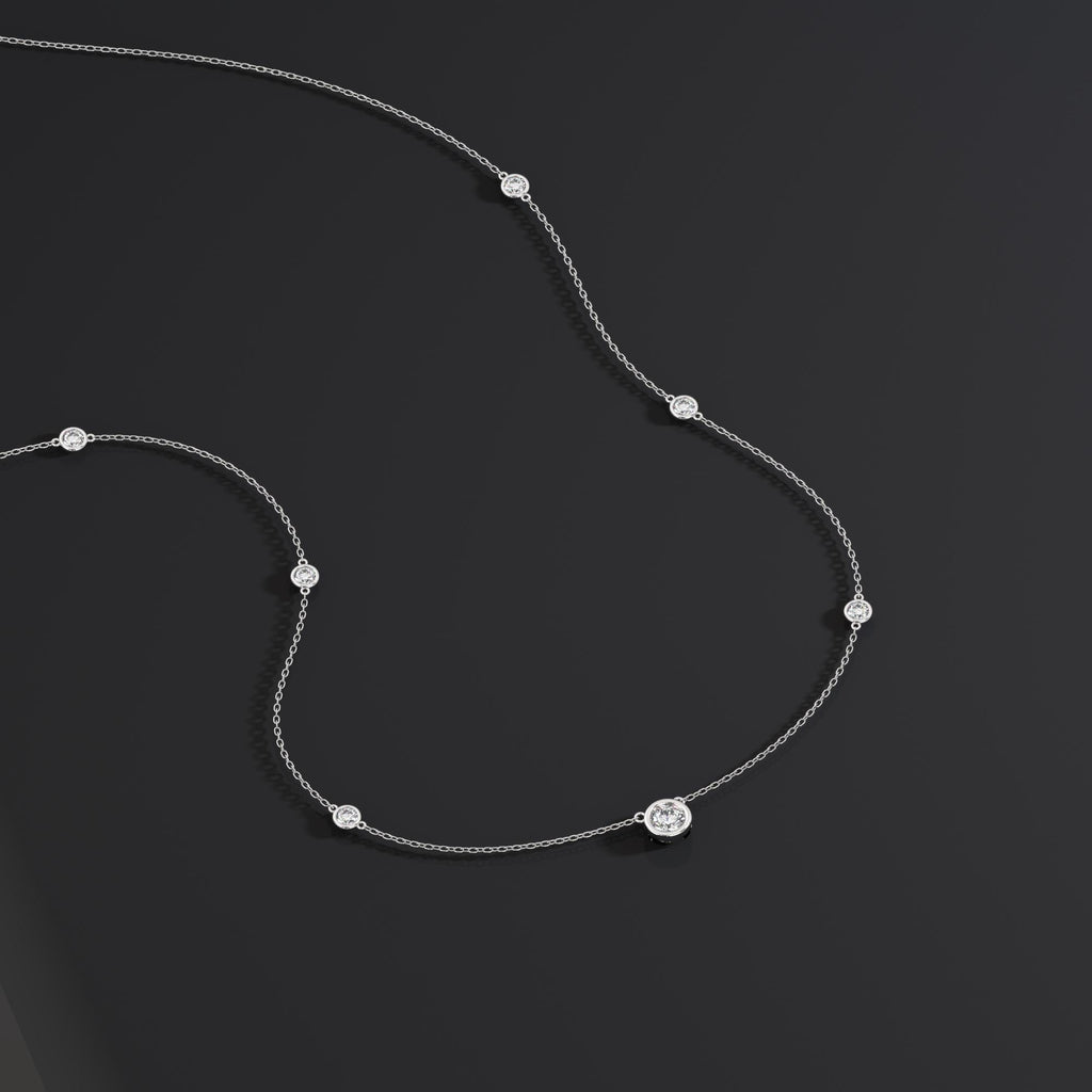 Modern Station Necklace with Statement Center | 14k Gold | Everyday Diamond Necklace | Gift for Wife or Girlfriend / Holiday jewelry gift