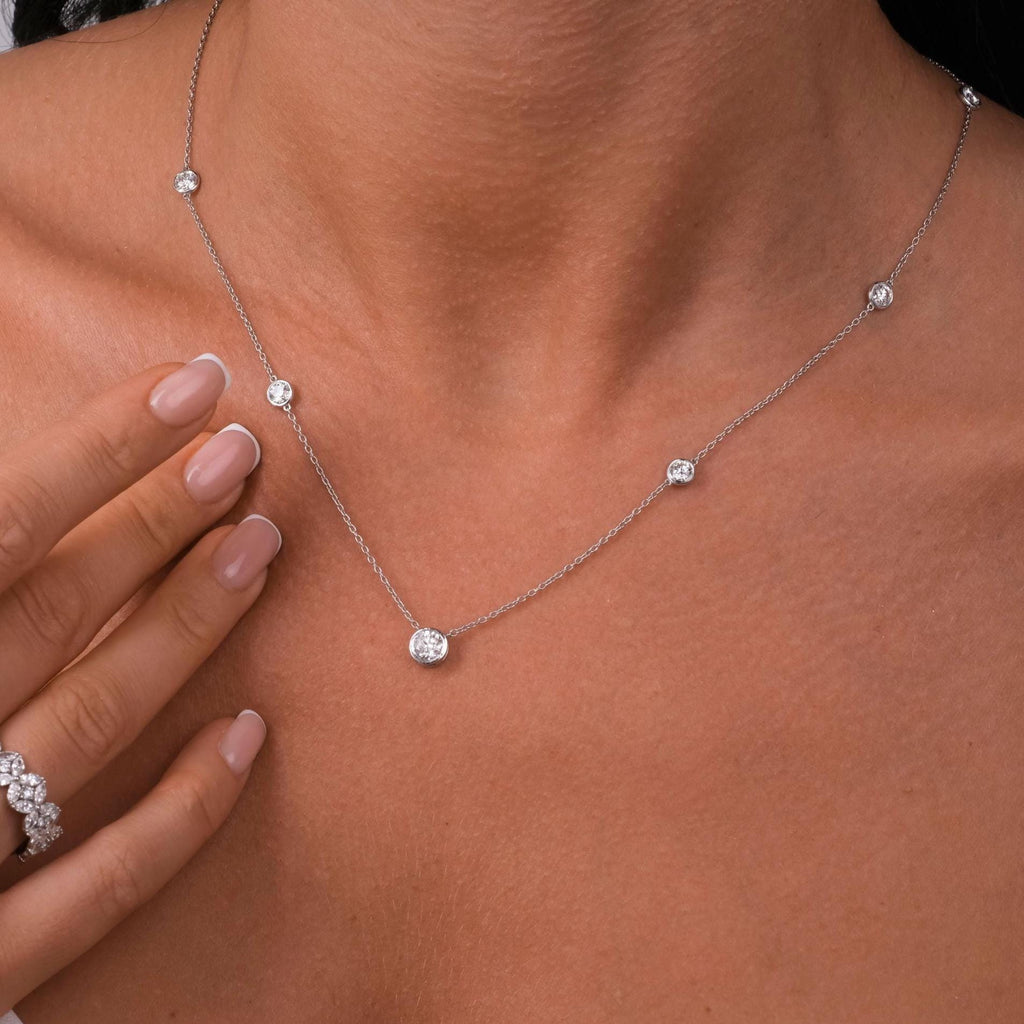 Modern Station Necklace with Statement Center | 14k Gold | Everyday Diamond Necklace | Gift for Wife or Girlfriend / Holiday jewelry gift