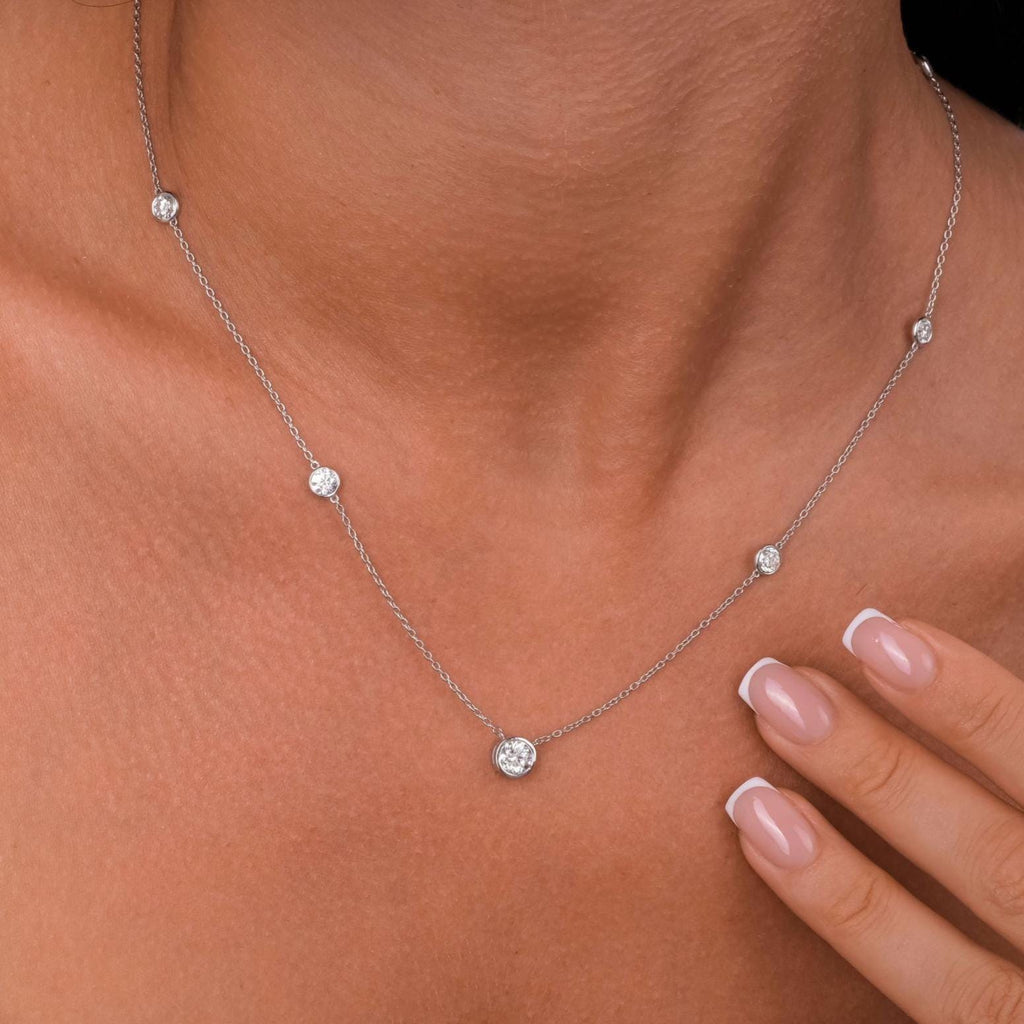 Modern Station Necklace with Statement Center | 14k Gold | Everyday Diamond Necklace | Gift for Wife or Girlfriend / Holiday jewelry gift