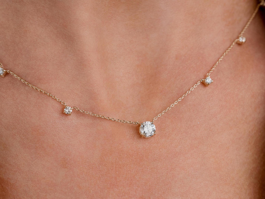 Modern Station Necklace with Statement Center | 14k Gold | Everyday Diamond Necklace | Gift for Wife or Girlfriend / Holiday jewelry gift