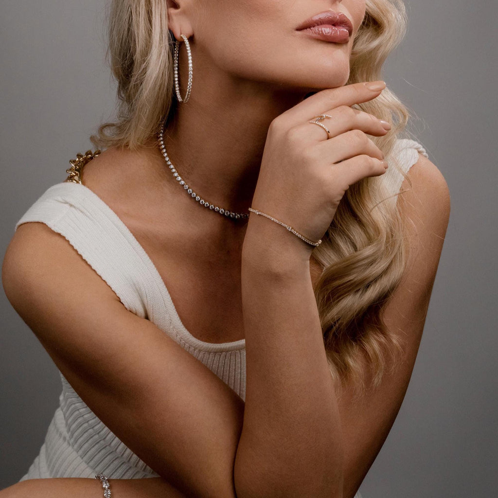 Diamond Station Tennis Bracelet / 14k Gold 4 Prong Setting Tennis Bracelet / Classic Tennis Bracelet / Lab and Natural Diamond Options