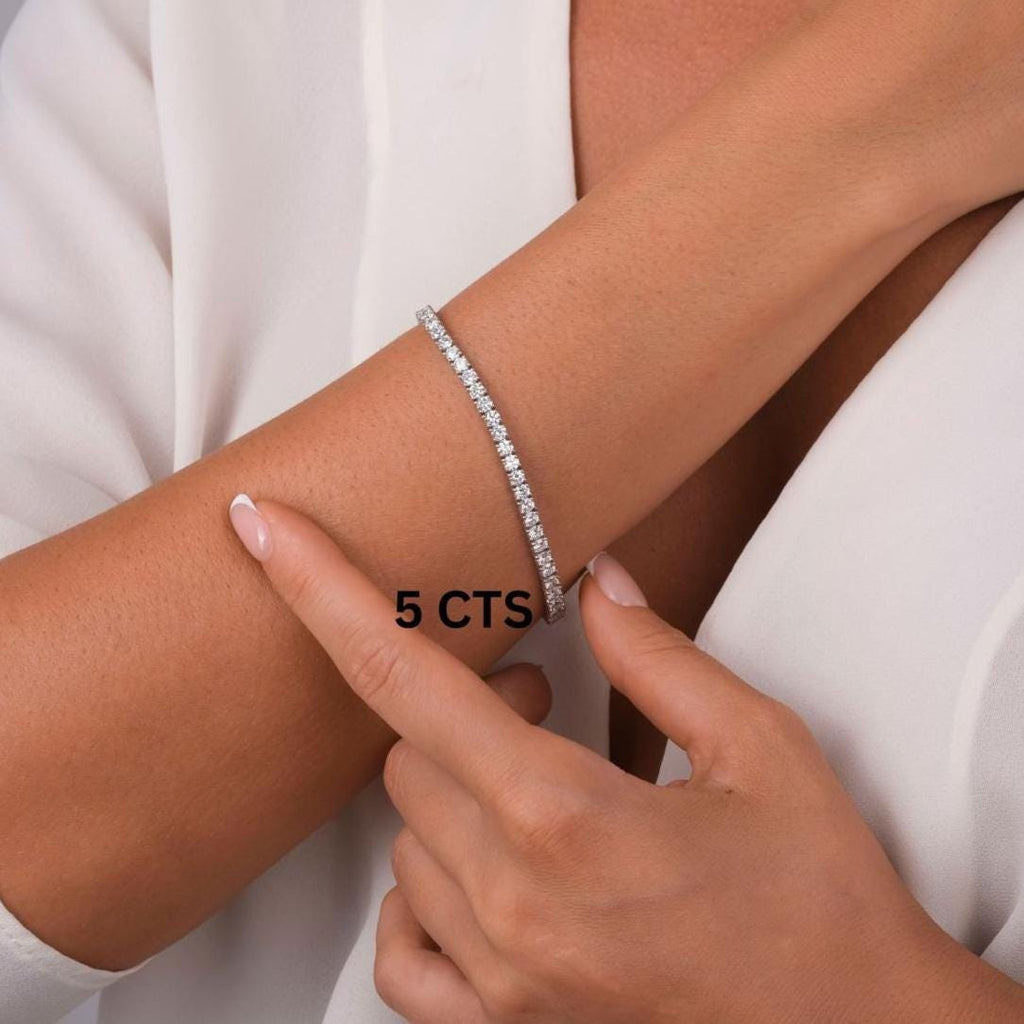 Diamond 4 Prong Tennis Bracelet / 14k Gold Crown Classic Tennis Bracelet / Elegant Gift For Her / Natural, Lab, Moissanite Options
