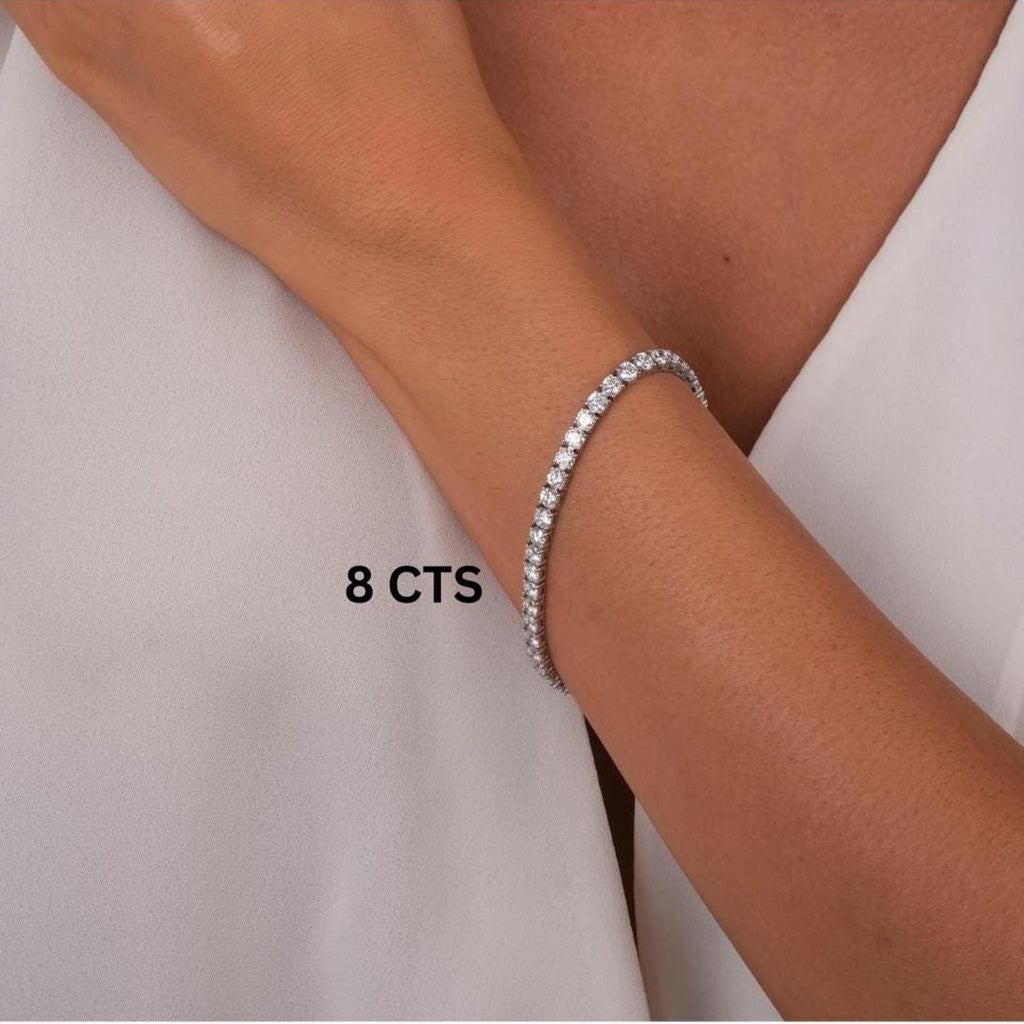 Diamond 4 Prong Tennis Bracelet / 14k Gold Crown Classic Tennis Bracelet / Elegant Gift For Her / Natural, Lab, Moissanite Options