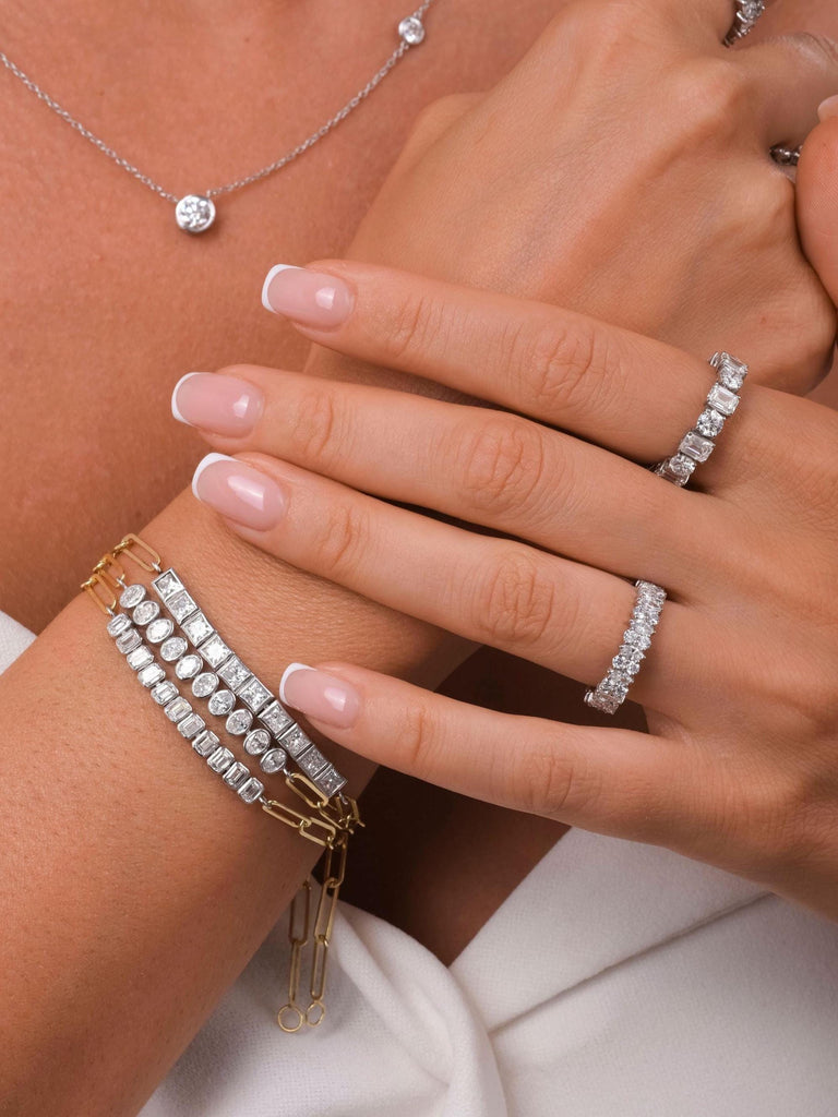 Diamond Paperclip Bracelet / 14k Gold Bezel Setting Princess Cut Bracelet / Dainty and Elegant Diamond Bracelet