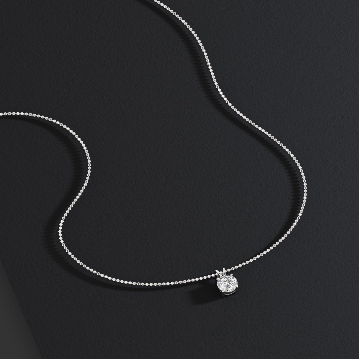 14k Gold Ball Chain Solitaire Necklace | Round Brilliant Cut Natural or Lab Diamond | Everyday Gift Jewelry I 0.30 CT to 1 CT size Options