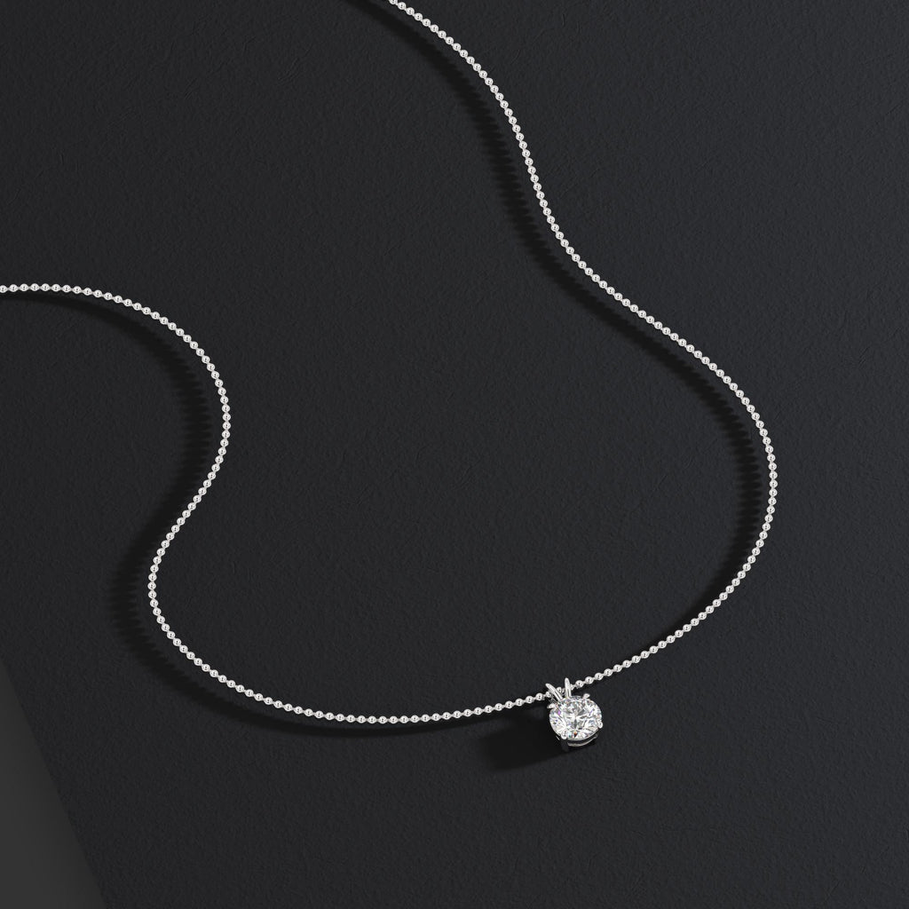 14k Gold Ball Chain Solitaire Necklace | Round Brilliant Cut Natural or Lab Diamond | Everyday Gift Jewelry I 0.30 CT to 1 CT size Options