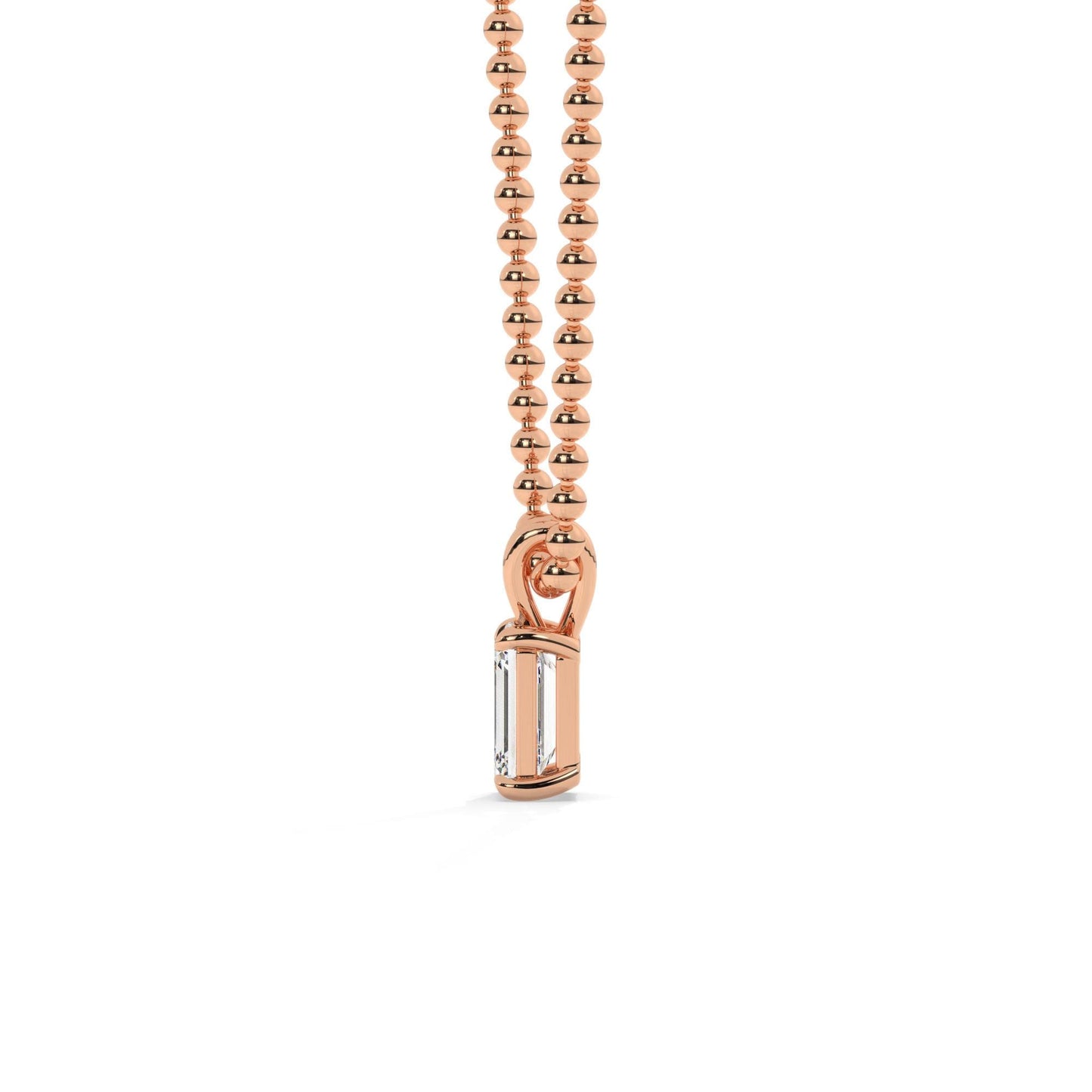 14k Gold Ball Chain Emerald Cut Solitaire Necklace | Natural or Lab Diamond | Everyday Gift Jewelry I 0.30 CT to 1 CT size Options