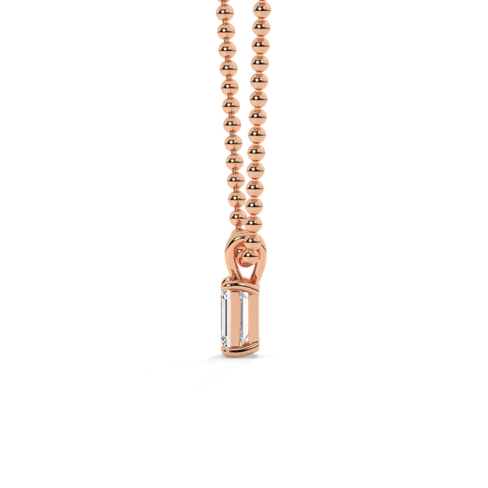 14k Gold Ball Chain Emerald Cut Solitaire Necklace | Natural or Lab Diamond | Everyday Gift Jewelry I 0.30 CT to 1 CT size Options