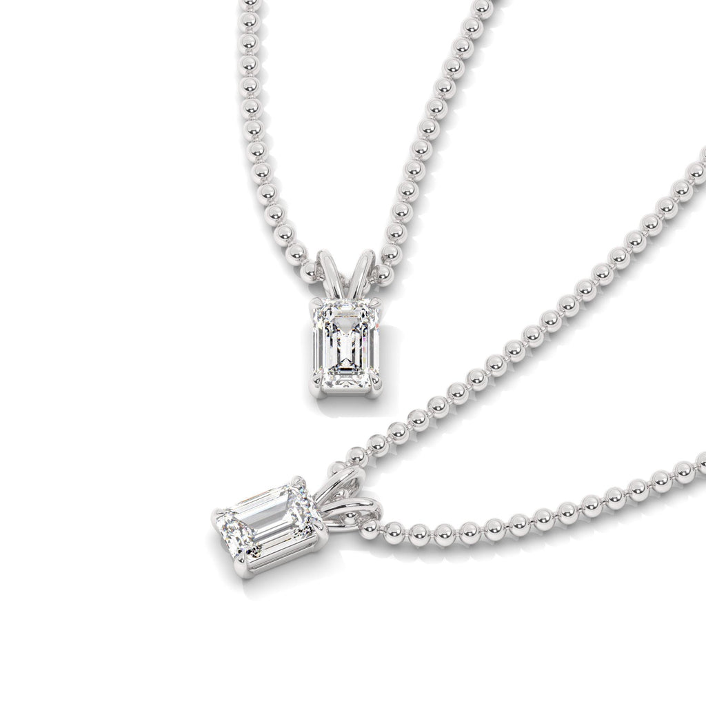 14k Gold Ball Chain Emerald Cut Solitaire Necklace | Natural or Lab Diamond | Everyday Gift Jewelry I 0.30 CT to 1 CT size Options