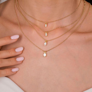 14k Gold Ball Chain Emerald Cut Solitaire Necklace | Natural or Lab Diamond | Everyday Gift Jewelry I 0.30 CT to 1 CT size Options