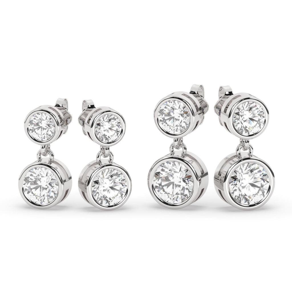 Round Shape Bezel Set Diamond Dangling Earrings / 14k Gold and Diamond Drop Earrings / IGI Certified Lab Diamond Earrings