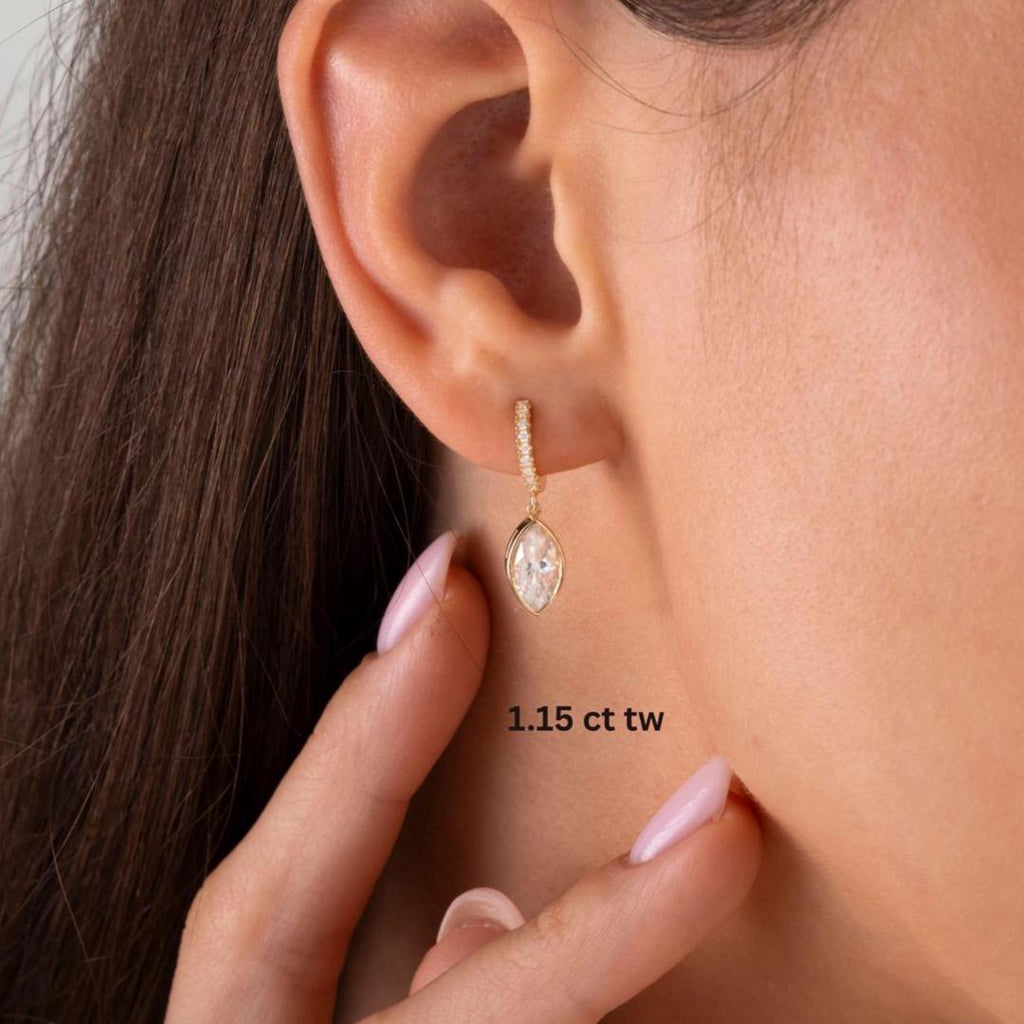 Marquise Cut Bezel Diamond Dangling Earrings / 14k Gold Diamond Earrings / Anniversary Gift / Birthday Gift /Graduation Gift / Bridal Gift