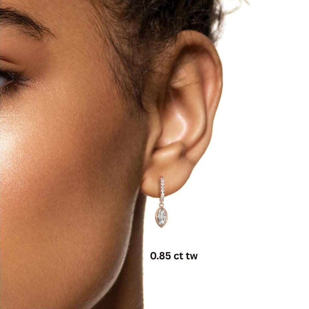 Marquise Cut Bezel Diamond Dangling Earrings / 14k Gold Diamond Earrings / Anniversary Gift / Birthday Gift /Graduation Gift / Bridal Gift