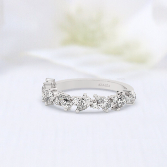 Pear and Round Diamond Alternating Wedding Band