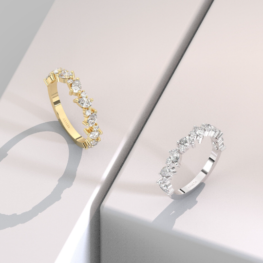 Pear and Round Diamond Alternating Wedding Band