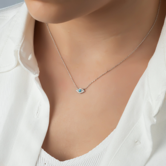 Gold Turquoise and Diamond Evil Eye Protection Necklace