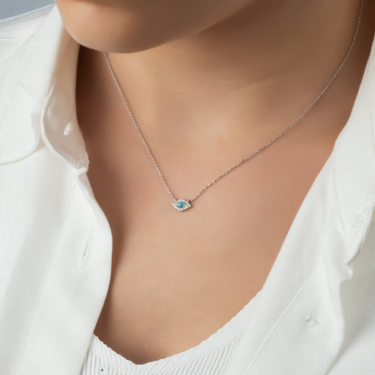 Gold Turquoise and Diamond Evil Eye Protection Necklace