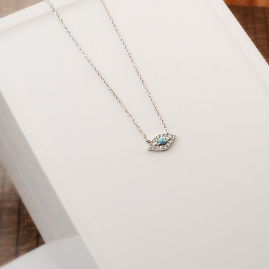 Gold Turquoise and Diamond Evil Eye Protection Necklace