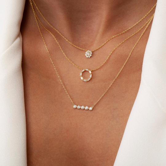 Diamond Baguette Halo Necklace