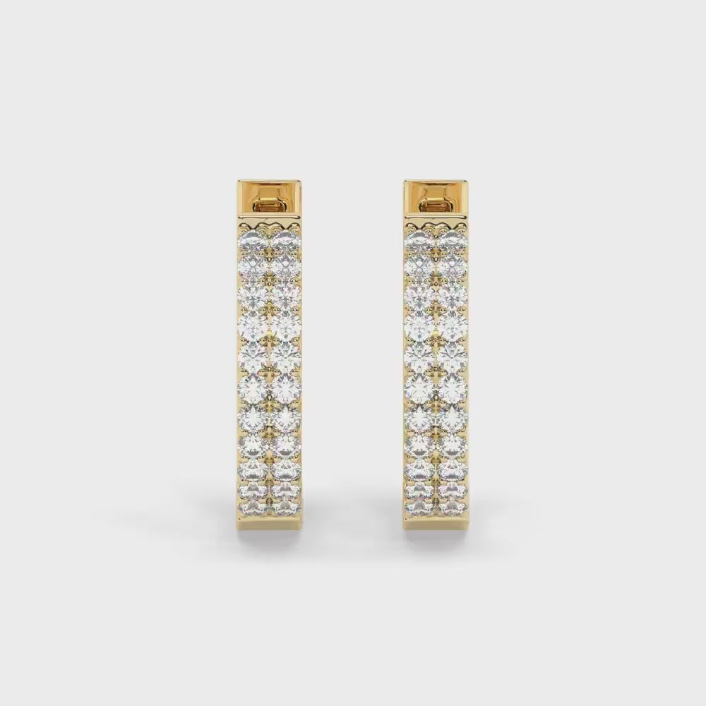 Diamond Hoop Earrings / 14k Gold Double Row Diamond Hoop Earrings / Diamond Huggie Earrings/ Gift