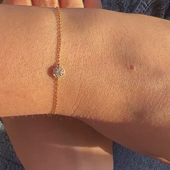 Diamond Halo Bracelet / 14k Gold Pave Diamond Flower Bracelet / Dainty Diamond Bracelet / Anniversary Gift / Diamond Gift Idea