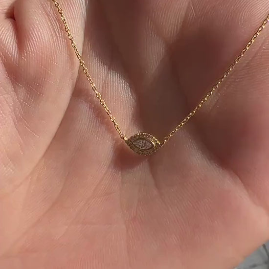 Diamond Evil Eye Necklace / 14k Gold or Silver Solitaire Diamond Evil Eye Charm Necklace / Protection Necklace / Diamond Layering Necklace