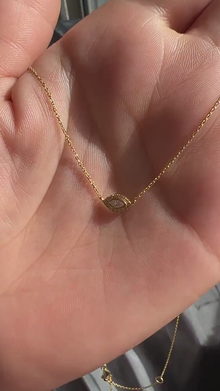Diamond Evil Eye Necklace / 14k Gold or Silver Solitaire Diamond Evil Eye Charm Necklace / Protection Necklace / Diamond Layering Necklace