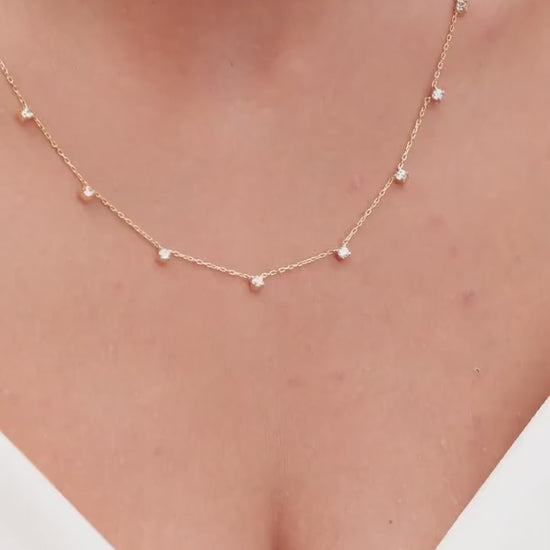 Diamond Station Necklace / 14k Gold Diamond Station Necklace / Dainty Diamond Necklace / Diamond Station Necklace / Layering Necklace