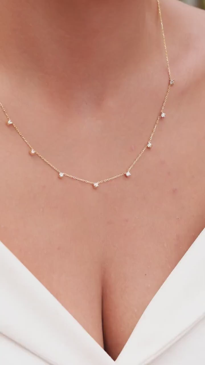 Diamond Station Necklace / 14k Gold Diamond Station Necklace / Dainty Diamond Necklace / Diamond Station Necklace / Layering Necklace