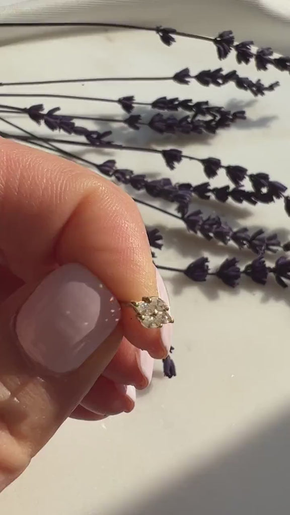 Diamond Studs Earrings / 14k Gold Marquise Diamond Stud Earrings/ Dainty Marquise Studs / Diamond Anniversary Gift / Birthday Gift