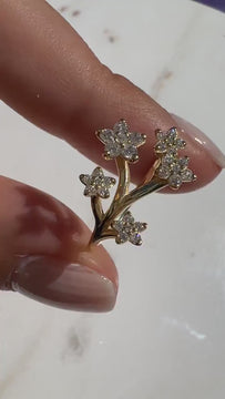 Diamond Floral Design Ring / 14k Gold Diamond Flower Ring / Flower stacking ring / Floral Statement Ring / Birthday Gift