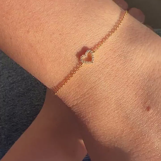 Diamond Heart Bracelet / 14k Single Diamond Heart Bracelet / Dainty Heart Bracelet / Fancy Heart Bracelet / Holiday Gift