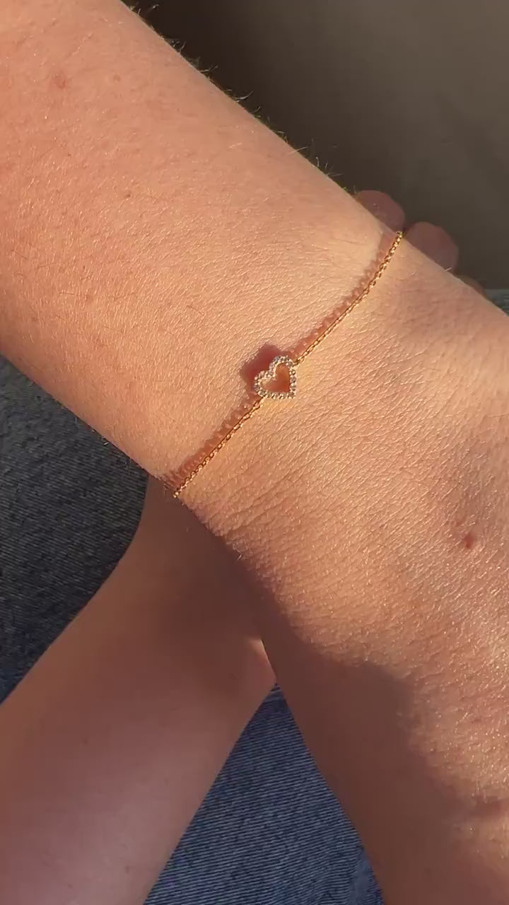 Diamond Heart Bracelet / 14k Single Diamond Heart Bracelet / Dainty Heart Bracelet / Fancy Heart Bracelet / Holiday Gift