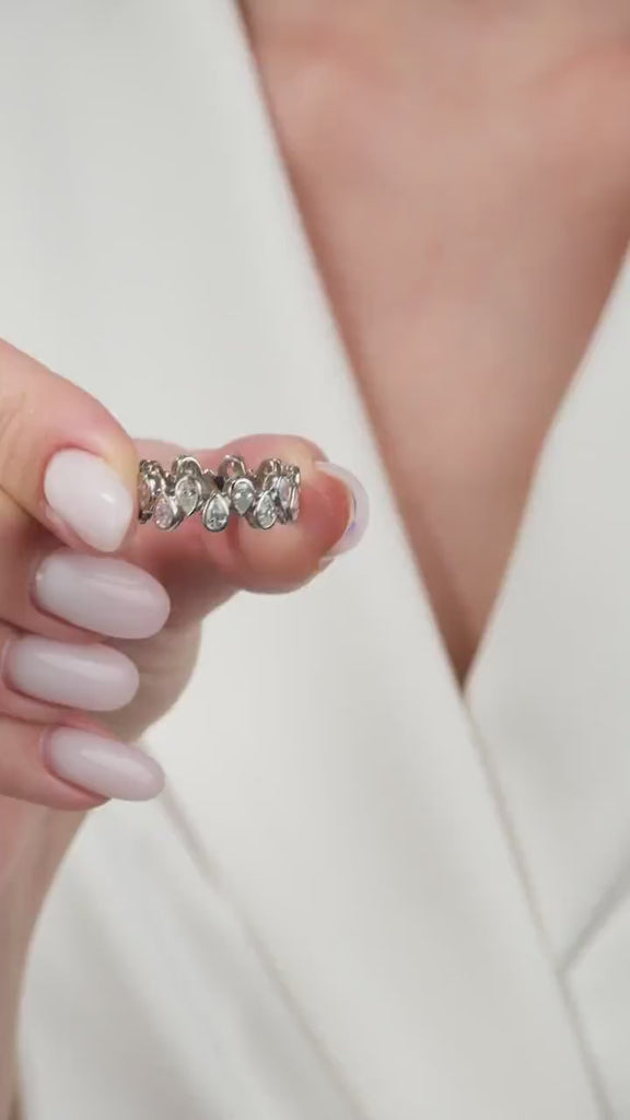 Pear Shape Diamond Full Eternity Wedding Band / 2 Ct Bezel Set Eternity Ring / 14K Gold Diamond Wedding Ring / Lab and Natural Diamond