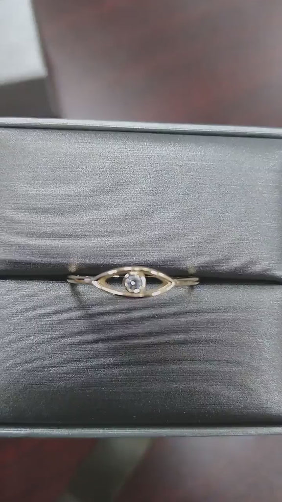 14k Gold Diamond Evil Eye Ring: Minimalist Protection Ring
