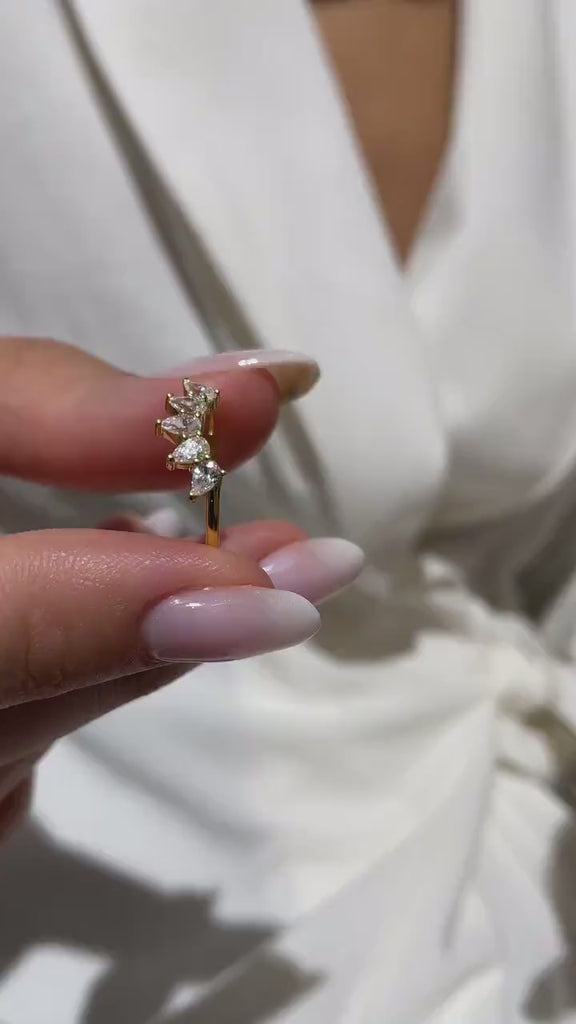 14k Gold Pear Diamond Wedding Band / Curved Diamond Wedding Band / Crown Stacking Ring / Birthday Bridal Anniversary Gift / Promise Ring