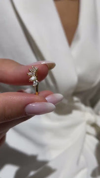 14k Gold Pear Diamond Wedding Band / Curved Diamond Wedding Band / Crown Stacking Ring / Birthday Bridal Anniversary Gift / Promise Ring