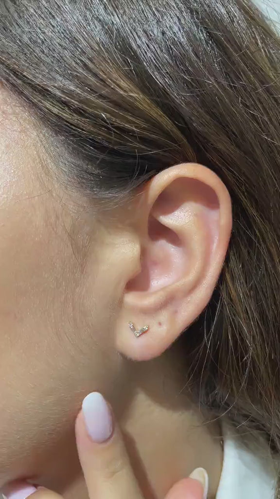 Diamond V Studs Earrings / 14k Gold Baguette Diamond Stud Earrings/ Dainty Baguette Studs / Diamond Anniversary Gift / Birthday Gift