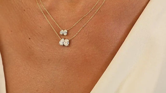 Toi et Moi Diamond Necklace: Oval & Pear Cut, 14k Gold Double Solitaire