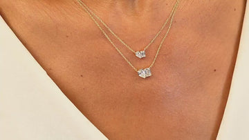 Emerald & Pear Cut Diamond Necklace: Toi Et Moi Solitaire, 14k Gold