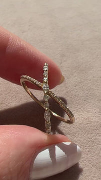 Diamond X Stacking Ring / 14k Gold Marquise and Round Diamond Crisscross Stacking Ring / Wedding Band / Stacking Ring/ Anniversary Gift