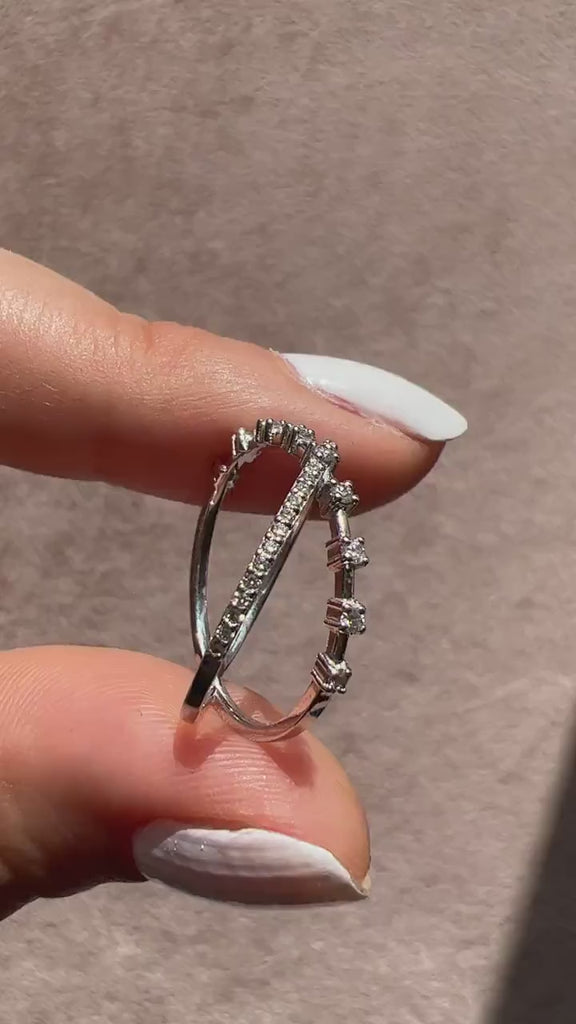 Diamond Criss Cross Ring / 14k Gold Diamond X Ring / Diamond Cris cross Stacking Ring / Engagement Ring / Wedding Ring