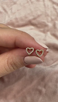 Diamond Open Heart Studs / 14k Gold Diamond Heart Earrings / Diamond Heart Studs / Graduation Gift / Birthday / Anniversary Gift