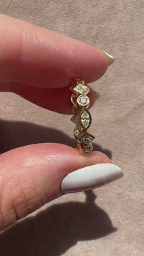 Diamond Eternity Stacking Ring / 14k Gold Princess Marquise and Round Diamond Eternity Wedding Band / Graduation Gift / Birthday Gift