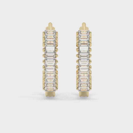 Baguette Diamond Hoop Earrings / 14k Diamond Hoop Earrings / Diamond Huggie Earrings/ Gift