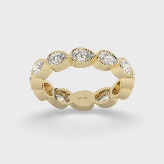 1.4 - 2.4 CT Pear Diamond Wedding Band / 14k Gold Bezel Set Full Eternity Diamond Wedding Ring / Diamond Anniversary Ring / Wedding Gift
