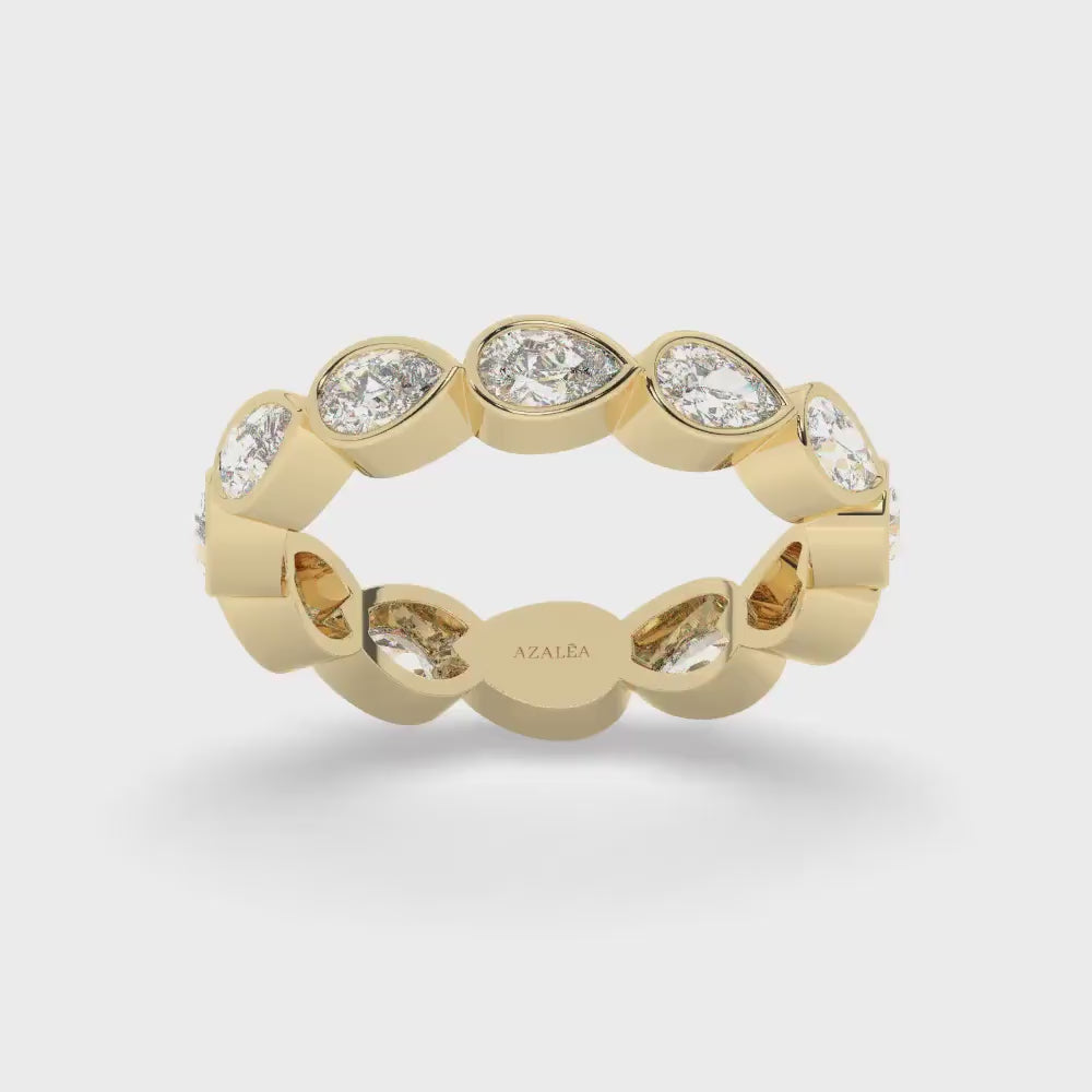 1.4 - 2.4 CT Pear Diamond Wedding Band / 14k Gold Bezel Set Full Eternity Diamond Wedding Ring / Diamond Anniversary Ring / Wedding Gift