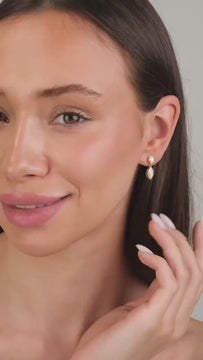 Round and Marquise Cut Bezel Set Diamond Dangling Earrings / 14k Gold Diamond Earrings / IGI Certified Lab Diamond Earrings