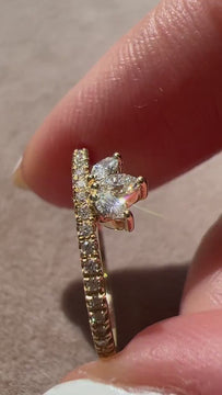 14k Marquise and Round Diamond Wedding Band / Engagement Ring / Stacking Ring / Crown Diamond Ring/ Bridal Gift / Contour Nesting Ring