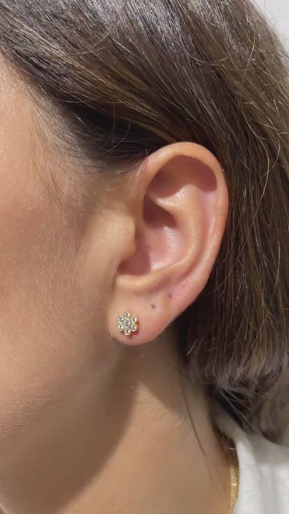 Diamond Flower Studs / 14k Gold Diamond Flower Stud Earrings / Diamond Studs Earrings / Graduation Gift / Birthday / Anniversary Gift